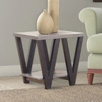Table d'appoint contemporaine Zig-zag en bois massif avec étagère inférieure, gris et noir