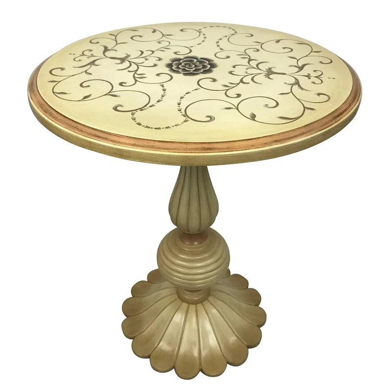 Table ronde d'appoint florentine en bois peint à la main, reproduction antique