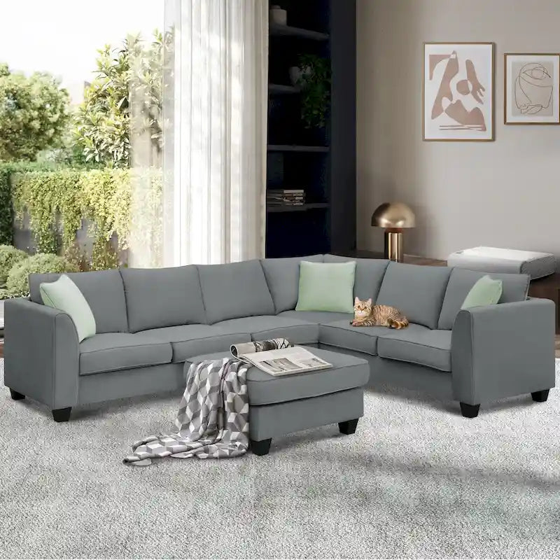 Canapé d'angle moderne avec ottomane, modulable, spacieux