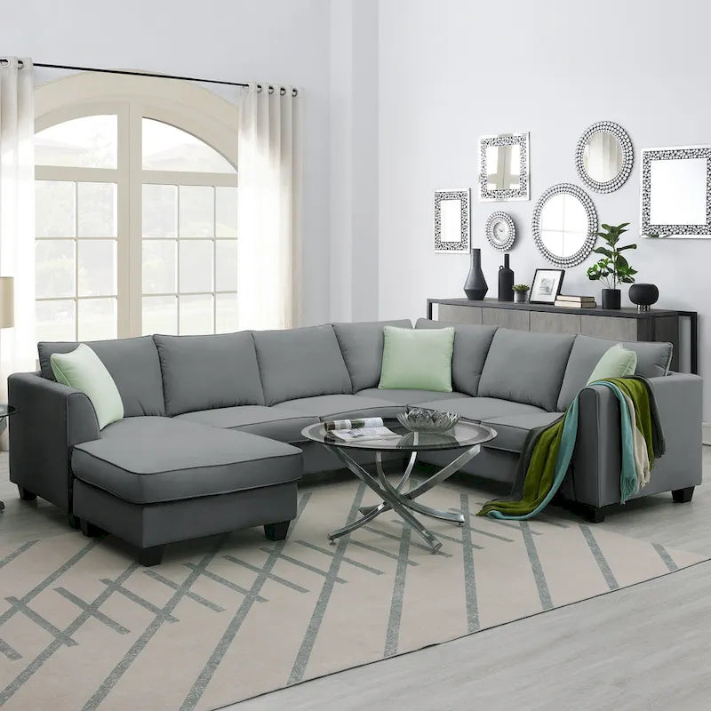 Canapé d'angle moderne avec ottomane, modulable, spacieux
