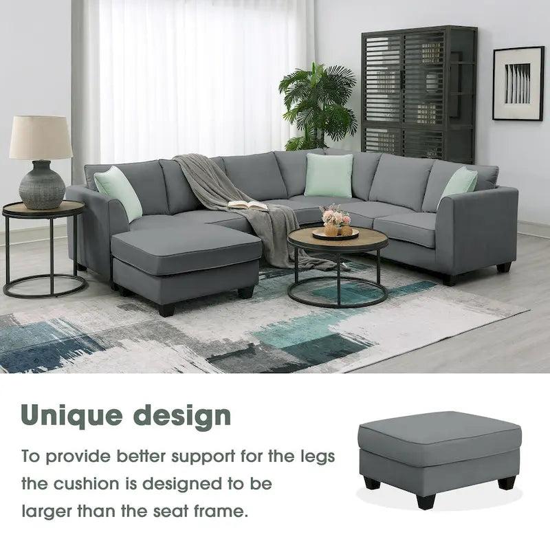 Canapé d'angle moderne avec ottomane, modulable, spacieux