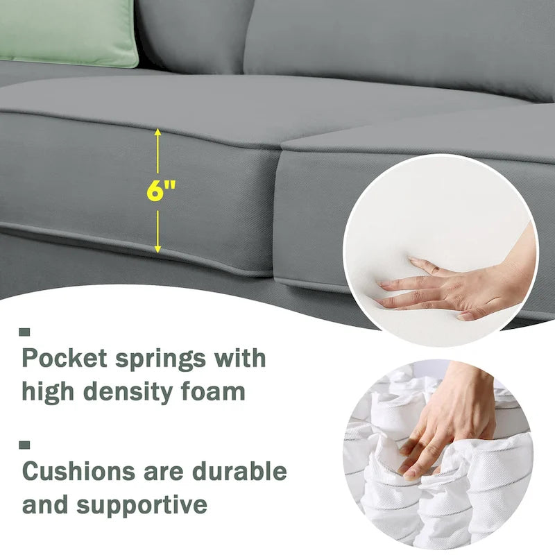 Canapé d'angle moderne avec ottomane, modulable, spacieux