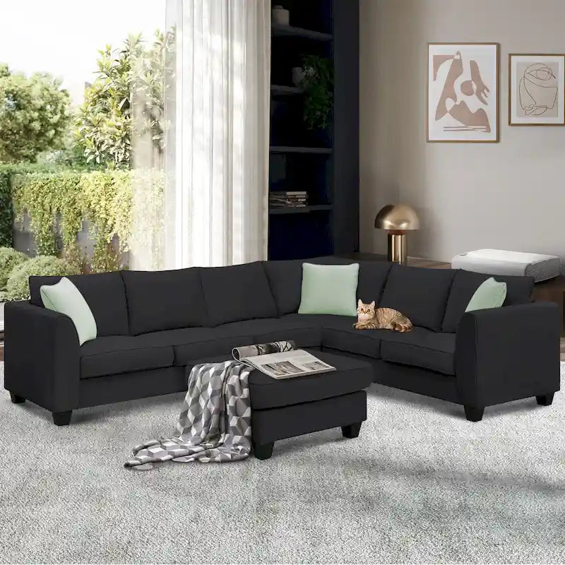 Canapé d'angle moderne avec ottomane, modulable, spacieux