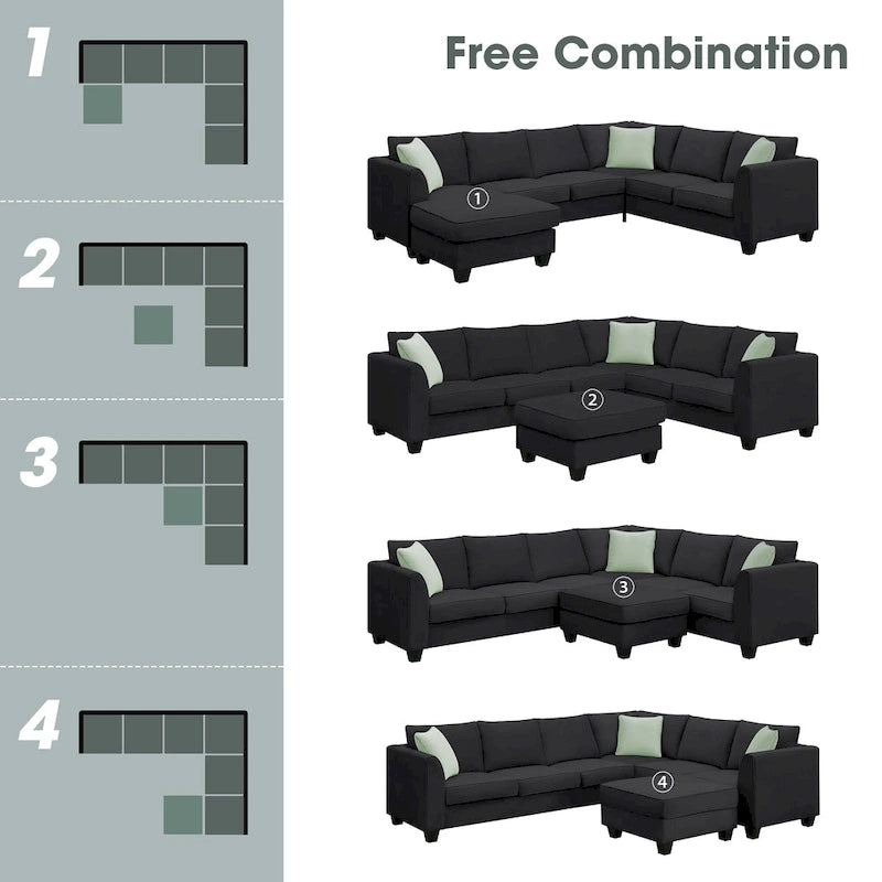 Canapé d'angle moderne avec ottomane, modulable, spacieux