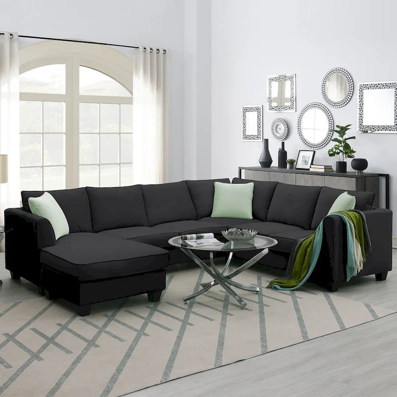 Canapé d'angle moderne avec ottomane, modulable, spacieux