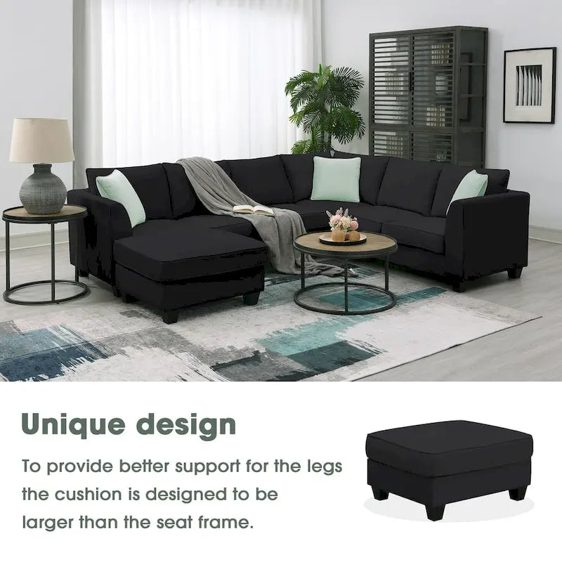 Canapé d'angle moderne avec ottomane, modulable, spacieux