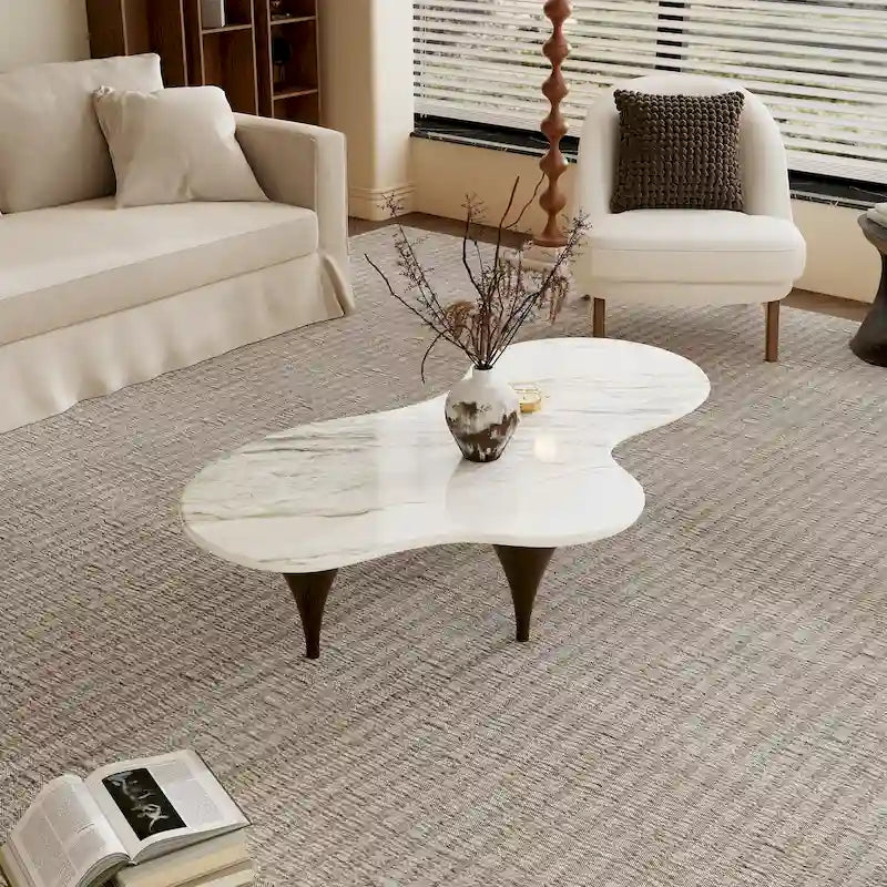 54.8 Table basse hétérosexuelle moderne, plateau en faux marbre, pieds en bois massif