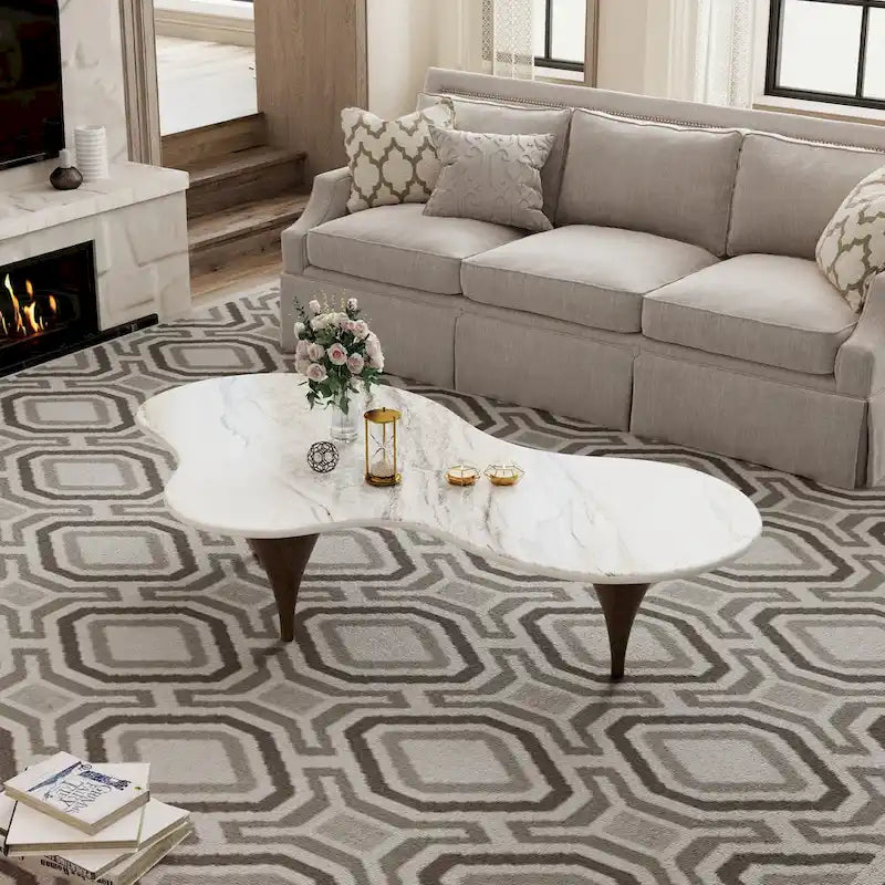 54.8 Table basse hétérosexuelle moderne, plateau en faux marbre, pieds en bois massif