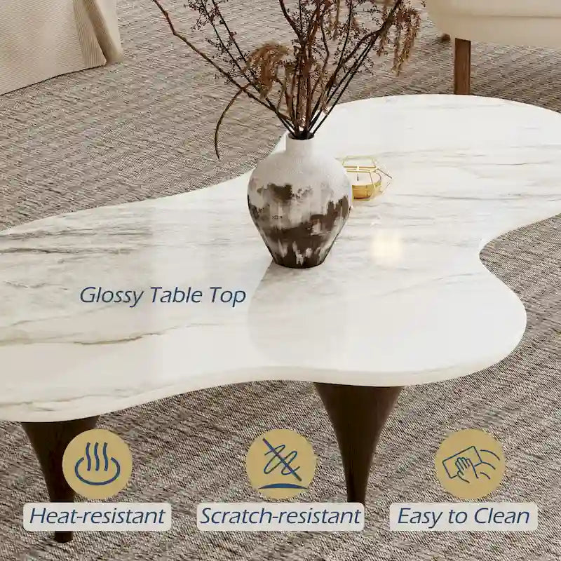 54.8 Table basse hétérosexuelle moderne, plateau en faux marbre, pieds en bois massif