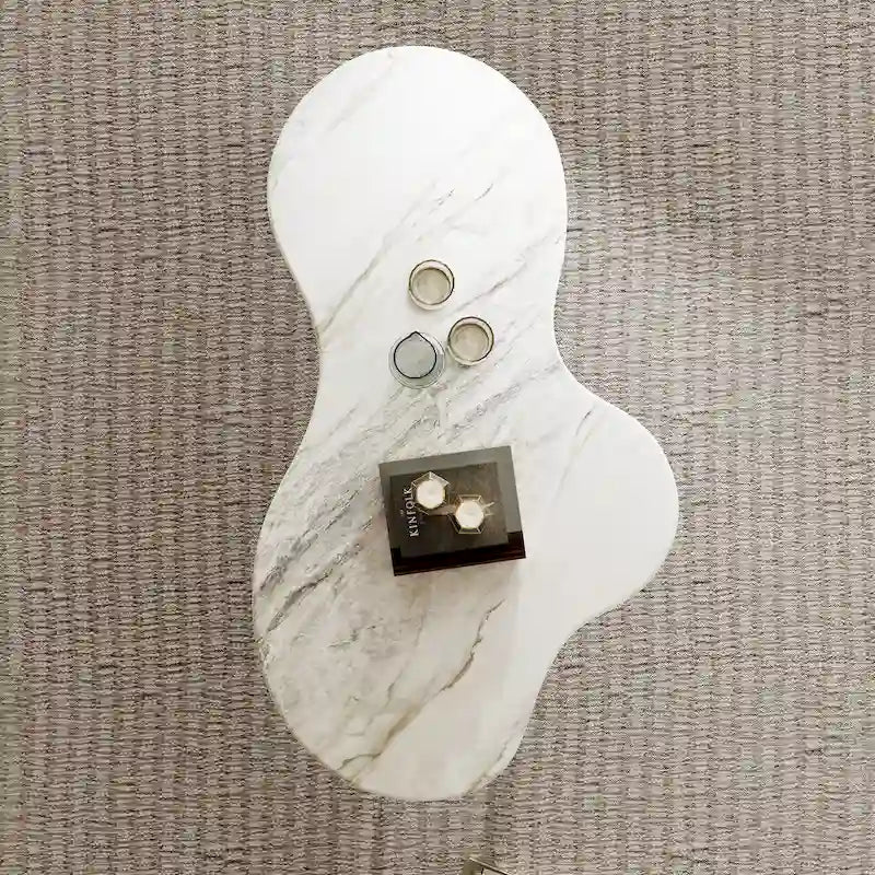 54.8 Table basse hétérosexuelle moderne, plateau en faux marbre, pieds en bois massif
