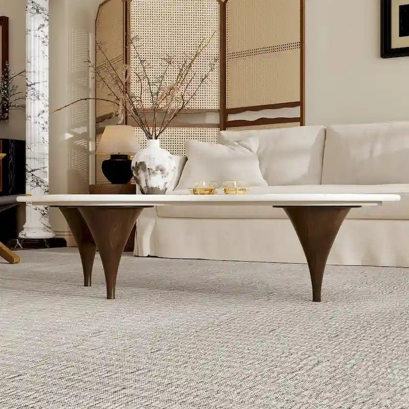 54.8 Table basse hétérosexuelle moderne, plateau en faux marbre, pieds en bois massif