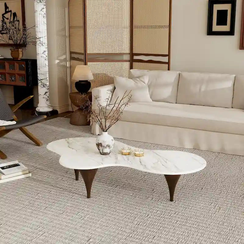54.8 Table basse hétérosexuelle moderne, plateau en faux marbre, pieds en bois massif