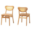 Lot de 2 chaises de salle à manger Nenet en bois de chêne finition marron et rotin, style Mid-Century Modern