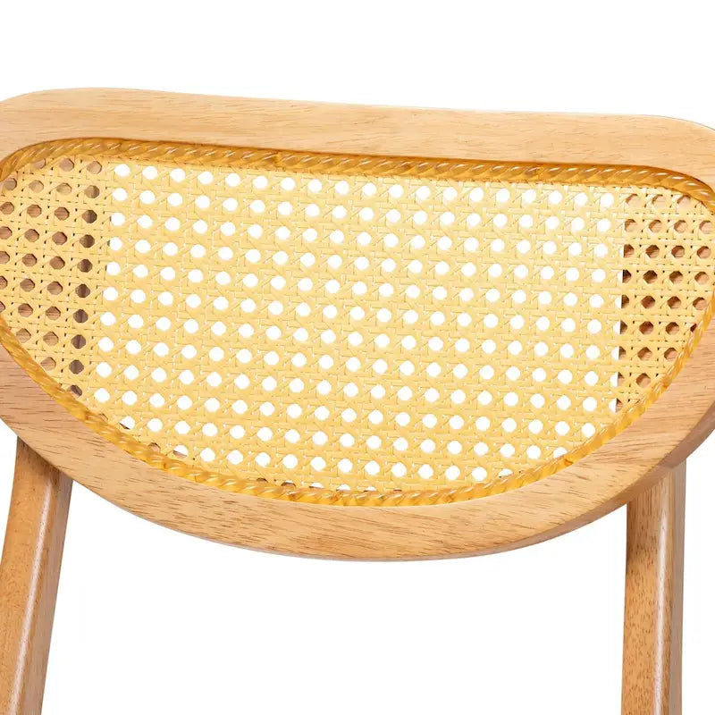 Lot de 2 chaises de salle à manger Nenet en bois de chêne finition marron et rotin, style Mid-Century Modern
