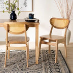 Lot de 2 chaises de salle à manger Nenet en bois de chêne finition marron et rotin, style Mid-Century Modern