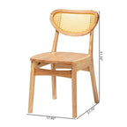 Lot de 2 chaises de salle à manger Nenet en bois de chêne finition marron et rotin, style Mid-Century Modern
