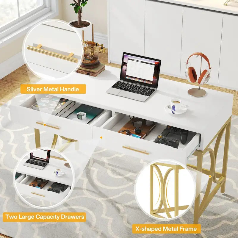 Bureau d'ordinateur 41 po avec deux tiroirs, bureau d'étude et d'écriture moderne avec rangement