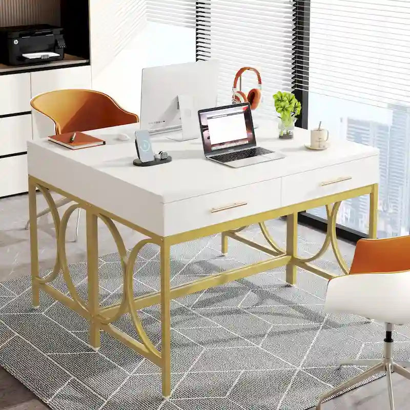 Bureau d'ordinateur 41 po avec deux tiroirs, bureau d'étude et d'écriture moderne avec rangement