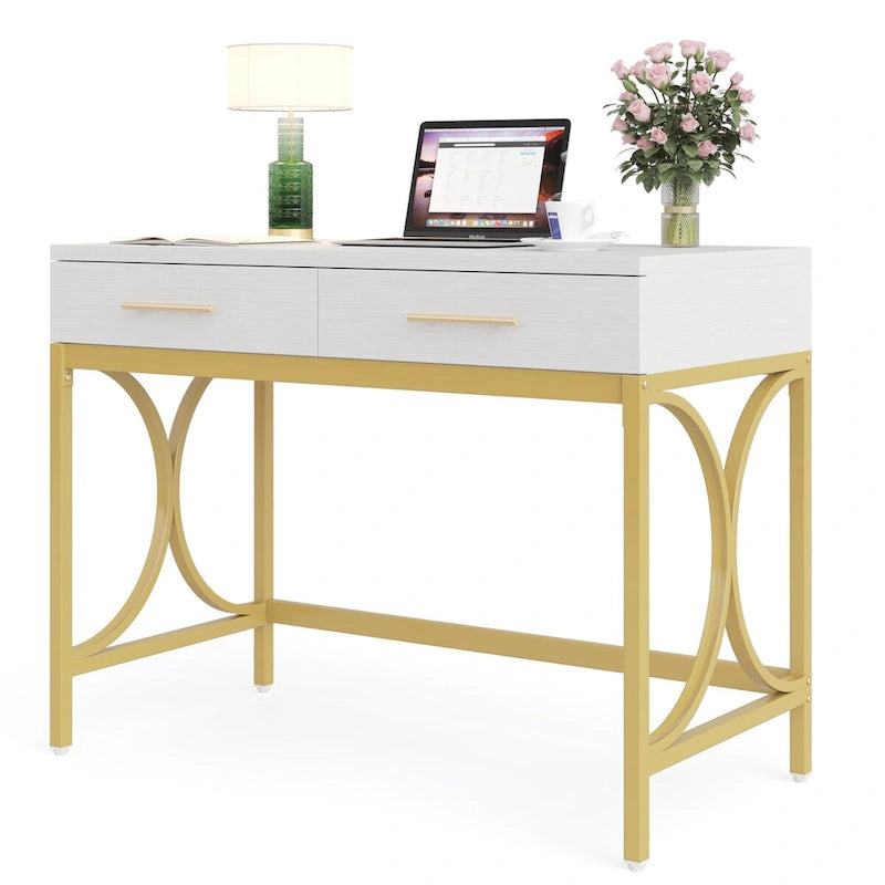 Bureau d'ordinateur 41 po avec deux tiroirs, bureau d'étude et d'écriture moderne avec rangement