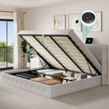 Lit plateforme de rangement capitonné beige pour 2 personnes, taille grand lit