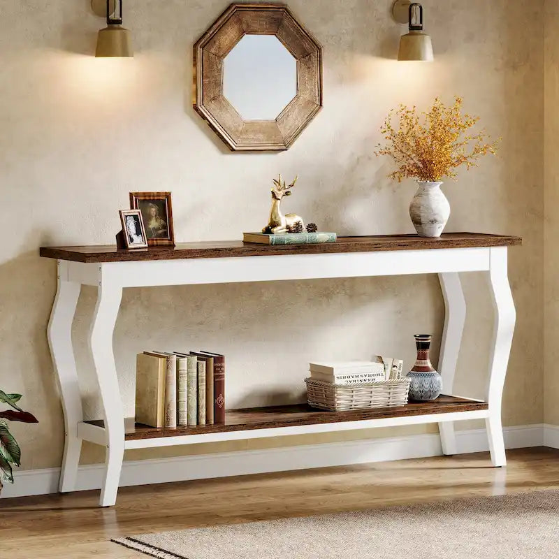 Table console étroite et longue à 2 niveaux pour entrée ou salon