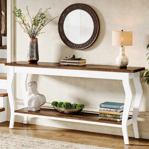 Table console étroite et longue à 2 niveaux pour entrée ou salon