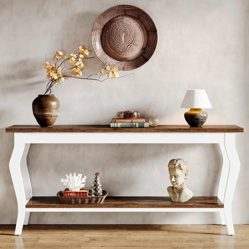Table console étroite et longue à 2 niveaux pour entrée ou salon