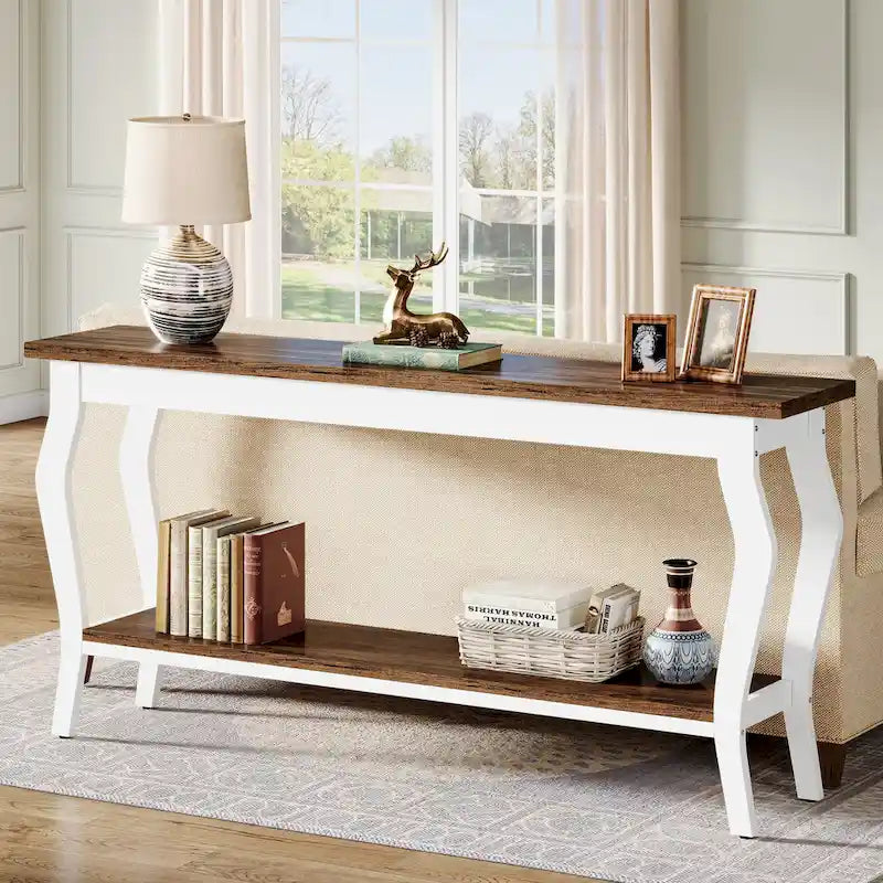Table console étroite et longue à 2 niveaux pour entrée ou salon