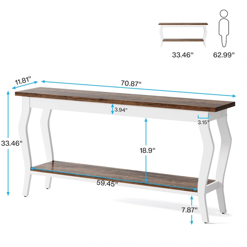 Table console étroite et longue à 2 niveaux pour entrée ou salon