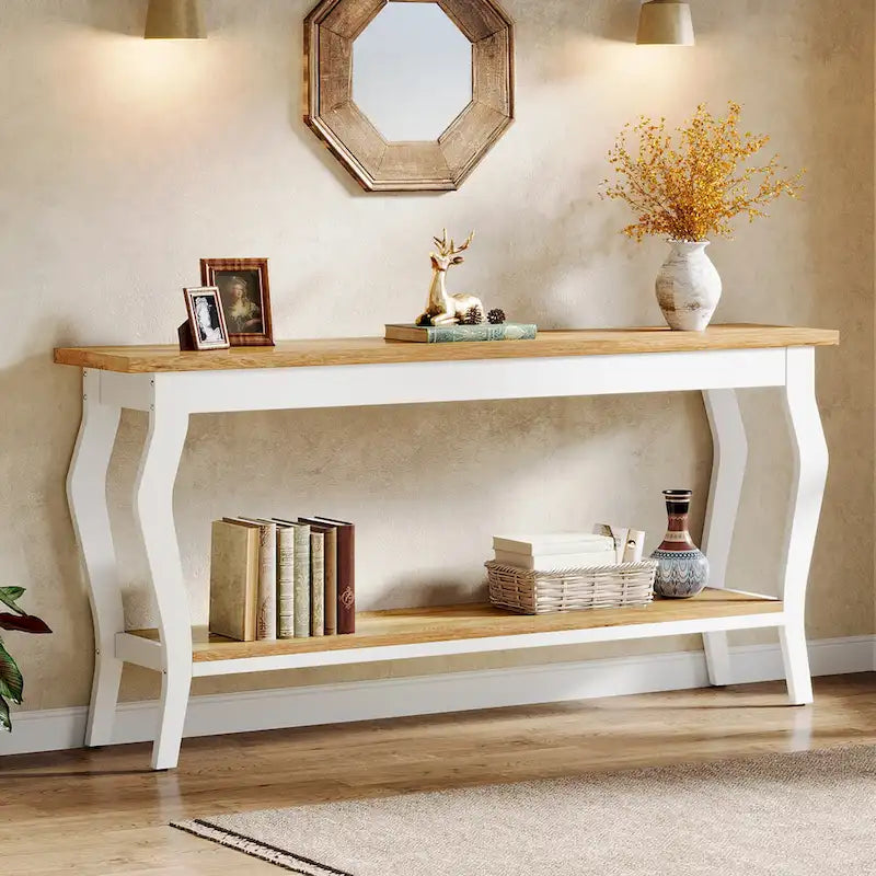 Table console étroite et longue à 2 niveaux pour entrée ou salon