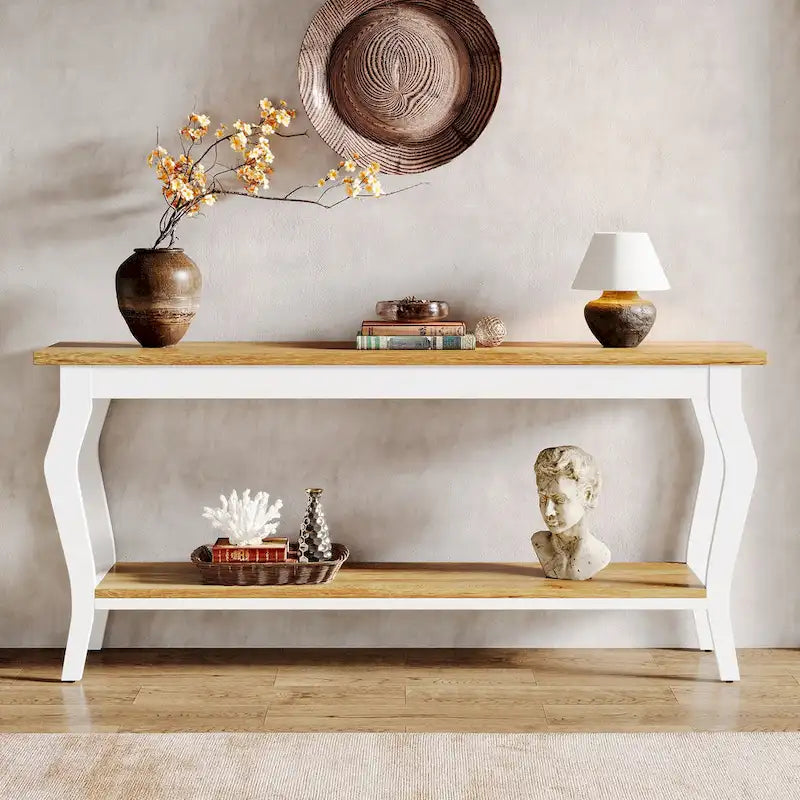 Table console étroite et longue à 2 niveaux pour entrée ou salon