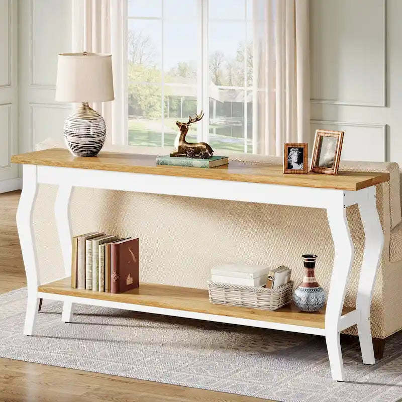 Table console étroite et longue à 2 niveaux pour entrée ou salon