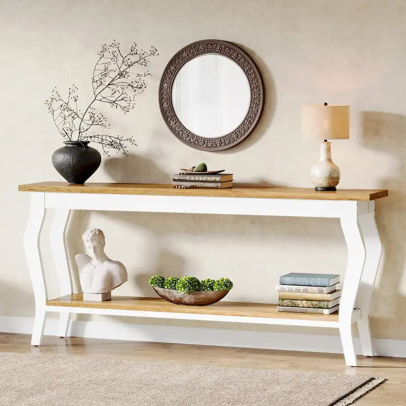 Table console étroite et longue à 2 niveaux pour entrée ou salon