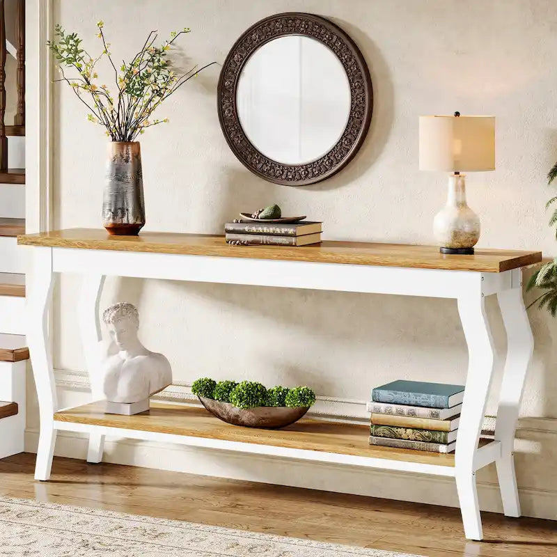 Table console étroite et longue à 2 niveaux pour entrée ou salon