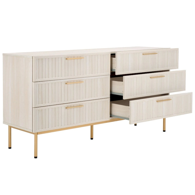 Commode à 6 tiroirs | Finition bois | Noir/Or, Noyer, Blanc, Chêne | 1 personne