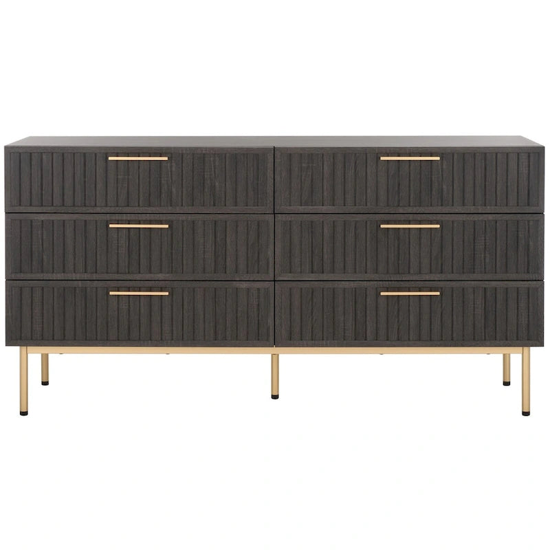 Commode à 6 tiroirs | Finition bois | Noir/Or, Noyer, Blanc, Chêne | 1 personne