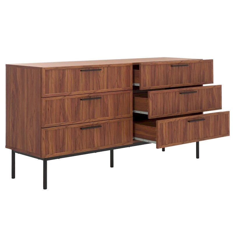 Commode à 6 tiroirs | Finition bois | Noir/Or, Noyer, Blanc, Chêne | 1 personne